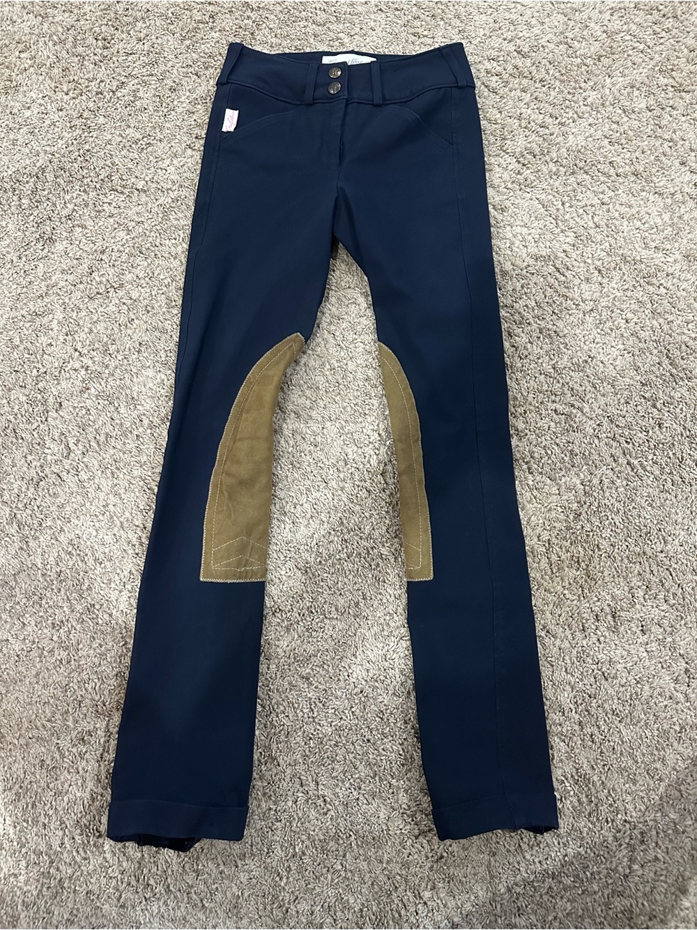 The Tailored Sportsman Navy Riding Breeches with Tan Knee Patches
